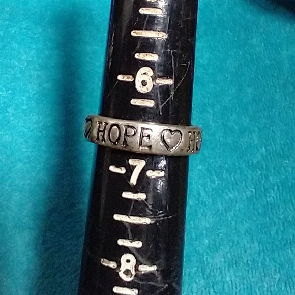 Silvertone 'Hope' Ring with Heart Accents - Picture 2 of 4